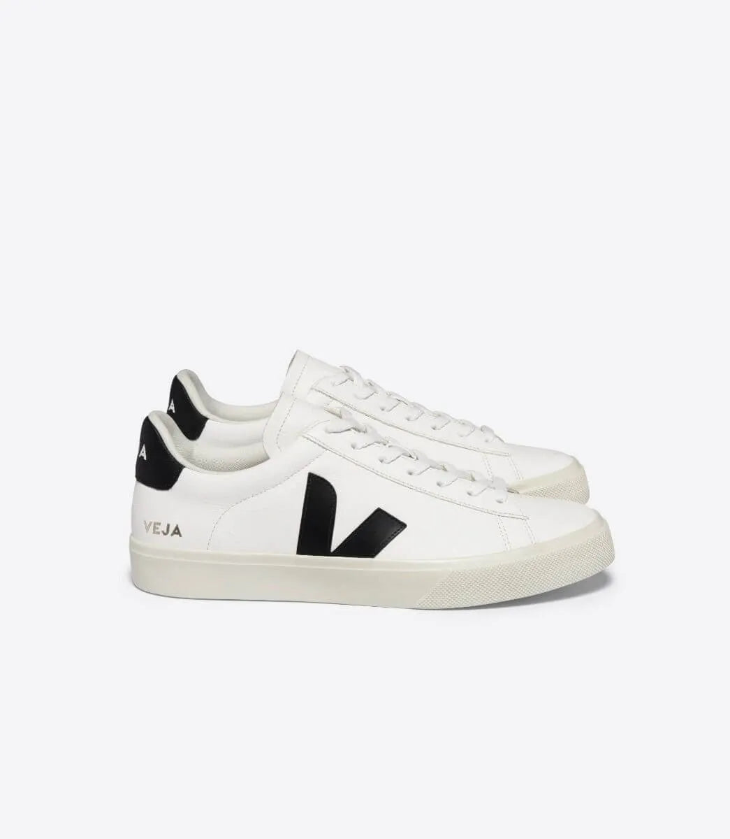 White Veja Campo sneakers with black V logo and heel detail from JP SUS